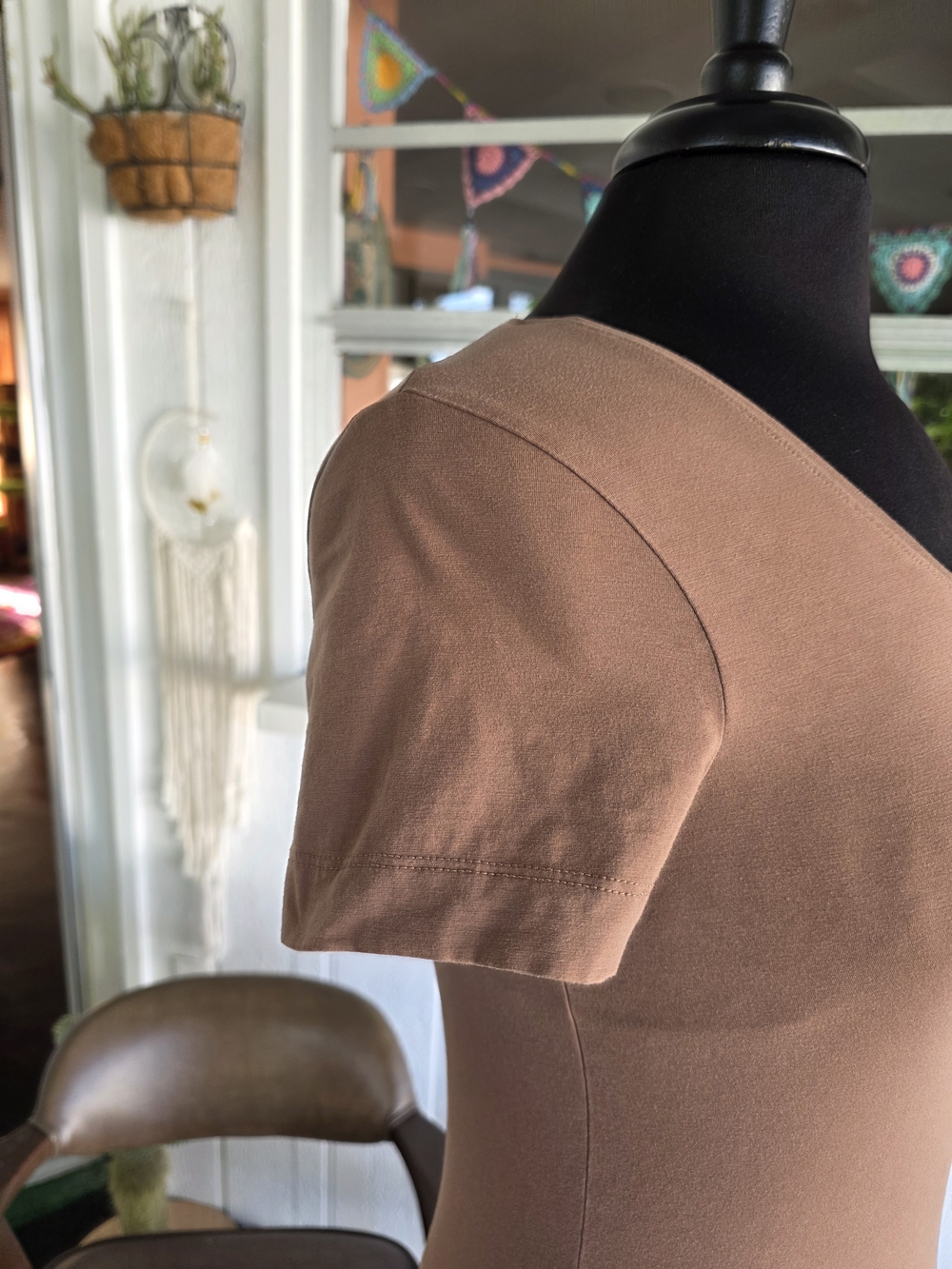 Escada Y2K Baddie Short Sleeve Scoop Neck Top Mocha Brown Strechy Tee - Picture 7 of 12